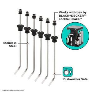 bev by BLACK+DECKER Cocktail Maker Replacement Dispenser Straws, Stainless Steel, Dishwasher Safe, 6 Pack (BEST106​)