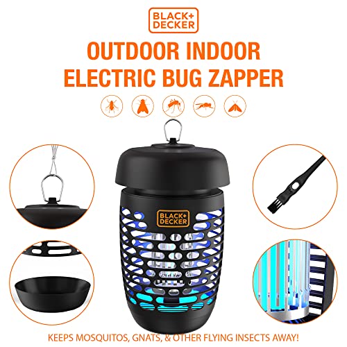 BLACK+DECKER Bug Zapper Electric Lantern with Insect Tray, Cleaning Brush, Light Bulb & Waterproof Design for Indoor & Outdoor Flies, Gnats & Mosquitoes Up to 625 Square Feet