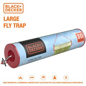 BLACK+DECKER Fly Traps Outdoor & Fruit Fly Traps for Indoors- Hanging Fly Trap Paper Roll- Sticky Glue Paper for Flies, Gnats, Mosquitoes & Other Insects, 30 Foot Roll