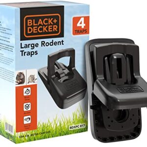 BLACK+DECKER Rat Trap Outdoor & Rat Traps Indoor – Mouse Traps Indoor for Home Instantly Kill Squirrel & Chipmunk Trap- Rodent Snap Trap, Touch Free & Reusable Pest Control, 4 Pack