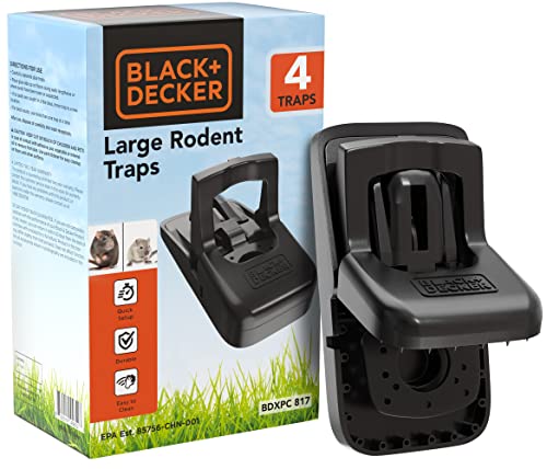 BLACK+DECKER Rat Trap Outdoor & Rat Traps Indoor – Mouse Traps Indoor for Home Instantly Kill Squirrel & Chipmunk Trap- Rodent Snap Trap, Touch Free & Reusable Pest Control, 4 Pack