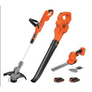 black & decker 20v cordless combo kit, string/hedge trimmer and sweeper, 2 batteries and charger included (bck3789d2)
