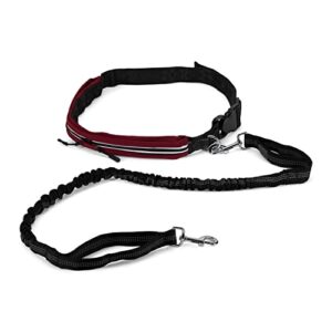 black+decker hands free dog leash, for jogging, cycling and training w. adjustable belt and retractable bungee, dual handle bungee waist leash for up to 150 lbs large dogs, red