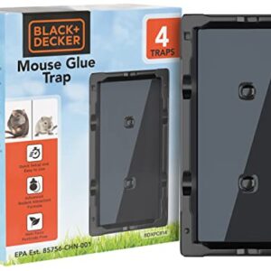 BLACK+ DECKER Glue Traps for Mouse & Insect- Heavy- Duty Sticky Traps for Mice, Small Rats, Flies, Cockroaches & Other Bugs- 4 Pre-Baited Trays- Odorless Pest Remover