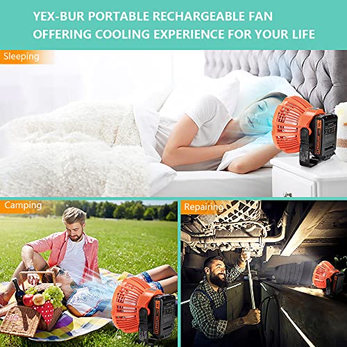 YEX-BUR Portable Camping Fan for Black & Decker, Rechargeable Personal Desk Tent Fan with Foldable Hook,Remote Control 4H Timer for Black & Decker 20V Li-ion Battery Cordless Fan for Camping, Office, Travel