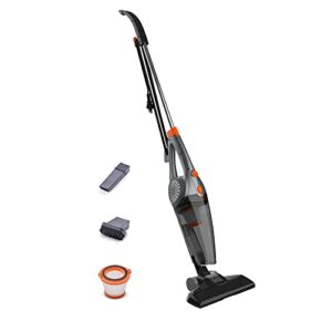 black and decker 3 in 1 convertible corded upright stick handheld vacuum cleaner w/crevice tool & small brush attachment accessories, gray and orange