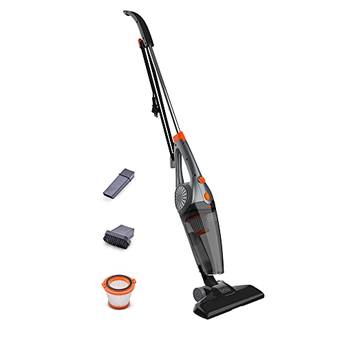 Black and Decker 3 in 1 Convertible Corded Upright Stick Handheld Vacuum Cleaner w/Crevice Tool & Small Brush Attachment Accessories, Gray and Orange