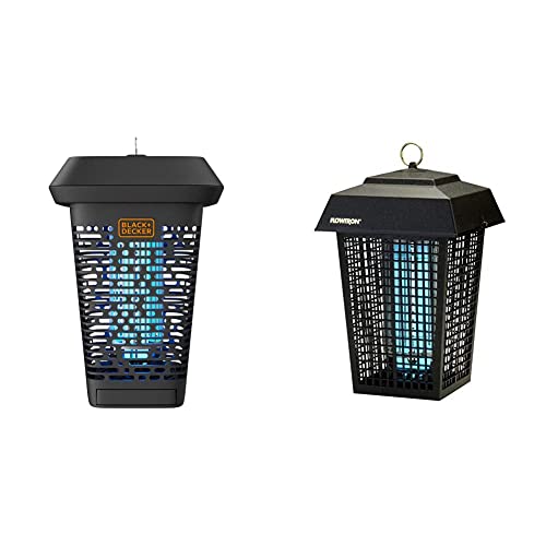 BLACK+DECKER Bug Zapper, Electric UV Insect Catcher & Killer for Flies, Mosquitoes, Gnats & Other Small to Large Flying Pests & Flowtron BK-40D Electronic Insect Killer, 1 Acre Coverage,Black
