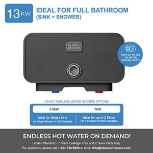 BLACK+DECKER 13kW / 240-V Tankless Electric Water Heater with Pressure Relief Device, Ideal for a Full Bathroom