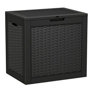 greesum 32 gallon resin deck box large outdoor storage for patio furniture, garden tools, pool supplies, weatherproof and uv resistant, lockable, black