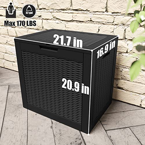 Greesum 32 Gallon Resin Deck Box Large Outdoor Storage for Patio Furniture, Garden Tools, Pool Supplies, Weatherproof and UV Resistant, Lockable, Black