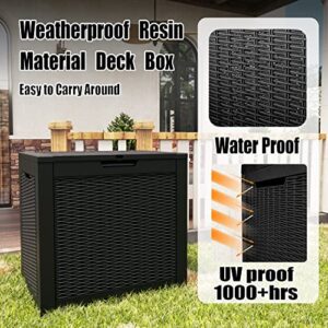 Greesum 32 Gallon Resin Deck Box Large Outdoor Storage for Patio Furniture, Garden Tools, Pool Supplies, Weatherproof and UV Resistant, Lockable, Black