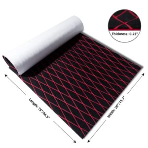 FOCEAN Boat Flooring, EVA Foam Boat Decking, Sea Deck Marine Flooring Marine Mat Diamond Pattern Boat Carpet for Motorboat RV Yacht Kayak Surfboard, 75''x 28'', Black with Red Lines