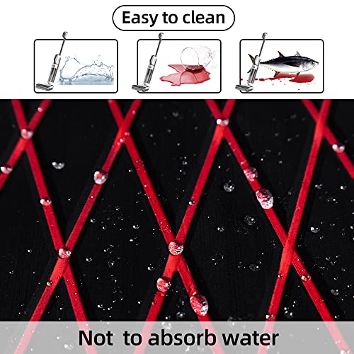 FOCEAN Boat Flooring, EVA Foam Boat Decking, Sea Deck Marine Flooring Marine Mat Diamond Pattern Boat Carpet for Motorboat RV Yacht Kayak Surfboard, 75''x 28'', Black with Red Lines