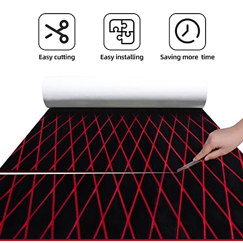 FOCEAN Boat Flooring, EVA Foam Boat Decking, Sea Deck Marine Flooring Marine Mat Diamond Pattern Boat Carpet for Motorboat RV Yacht Kayak Surfboard, 75''x 28'', Black with Red Lines