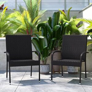 flash furniture maxim indoor/outdoor wicker dining chairs with fade & weather-resistant steel frames for patio and deck, set of 2, black
