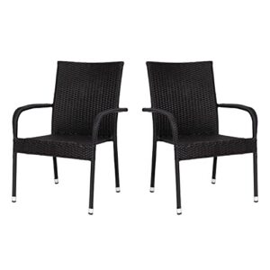 Flash Furniture Maxim Indoor/Outdoor Wicker Dining Chairs with Fade & Weather-Resistant Steel Frames for Patio and Deck, Set of 2, Black