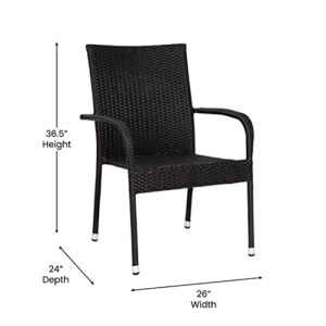 Flash Furniture Maxim Indoor/Outdoor Wicker Dining Chairs with Fade & Weather-Resistant Steel Frames for Patio and Deck, Set of 2, Black