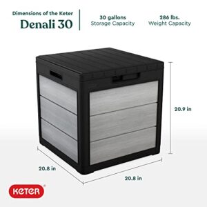 KETER Denali 200 Gallon Resin Large Deck Box, Grey/Black & Denali 30 Gallon Resin Deck Box for Patio Furniture, Pool Accessories, and Storage for Outdoor Toys, Grey/Black