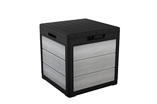 KETER Denali 200 Gallon Resin Large Deck Box, Grey/Black & Denali 30 Gallon Resin Deck Box for Patio Furniture, Pool Accessories, and Storage for Outdoor Toys, Grey/Black