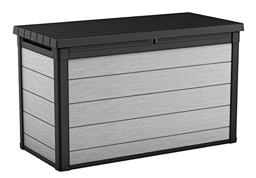 KETER Denali 200 Gallon Resin Large Deck Box, Grey/Black & Denali 30 Gallon Resin Deck Box for Patio Furniture, Pool Accessories, and Storage for Outdoor Toys, Grey/Black