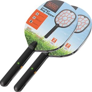 black + decker electric fly swatter & fly zapper- bug zapper racket indoor & outdoor- handheld, heavy- duty mosquito swatter, battery- powered, non- toxic safe for humans & pets fly swatters- 2 pack