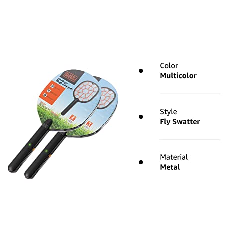 Black + Decker Electric Fly Swatter & Fly Zapper- Bug Zapper Racket Indoor & Outdoor- Handheld, Heavy- Duty Mosquito Swatter, Battery- Powered, Non- Toxic Safe for Humans & Pets Fly Swatters- 2 Pack