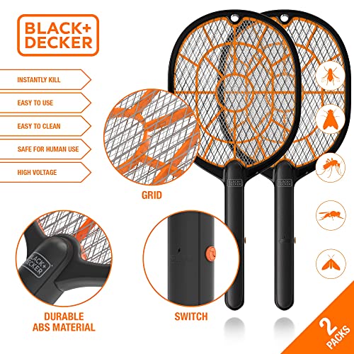 Black + Decker Electric Fly Swatter & Fly Zapper- Bug Zapper Racket Indoor & Outdoor- Handheld, Heavy- Duty Mosquito Swatter, Battery- Powered, Non- Toxic Safe for Humans & Pets Fly Swatters- 2 Pack