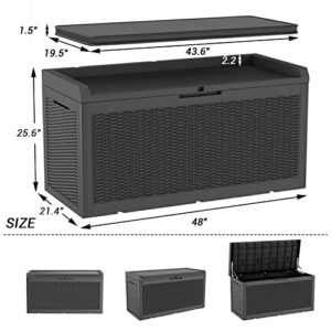 Greesum 100 Gallon Resin Deck Box Large Outdoor Storage for Patio Furniture, Garden Tools, Pool Supplies, Weatherproof and UV Resistant, Lockable, Dark Black