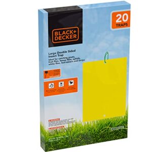 black+decker fruit fly traps for indoors & fly traps outdoor- gnat traps for house- dual- sided yellow mosquito & fly trap, 20 pack sticky traps