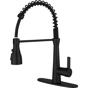 Evolvegoods Black Kitchen Faucet with Pull Down Sprayer Commercial High Arc Spring Single Handle Kitchen Sink Faucet with 10" Deck Plate for Kitchen Sink 1 or 3 Hole