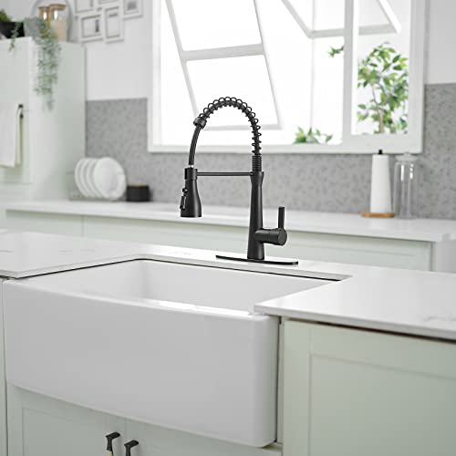 Evolvegoods Black Kitchen Faucet with Pull Down Sprayer Commercial High Arc Spring Single Handle Kitchen Sink Faucet with 10" Deck Plate for Kitchen Sink 1 or 3 Hole