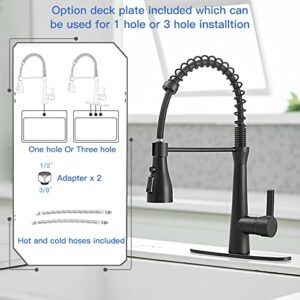 Evolvegoods Black Kitchen Faucet with Pull Down Sprayer Commercial High Arc Spring Single Handle Kitchen Sink Faucet with 10" Deck Plate for Kitchen Sink 1 or 3 Hole