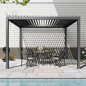 lausaint home outdoor louvered pergola 10’x13′ with gutter, well engineered waterproof aluminum gazebo kit with adjustable roof for patio, garden and deck, all aluminum, black