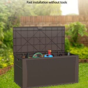 DEXSO Deck Box 120 Gallons Outdoor Storage Box for Patio Cushions Pillows Sofa Cover Gardening Tools Kids Toy Pool Towel & Chemicals, Open & Close with One Hand, Black