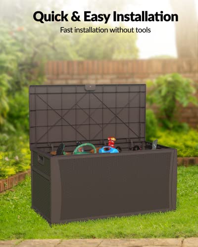 DEXSO Deck Box 120 Gallons Outdoor Storage Box for Patio Cushions Pillows Sofa Cover Gardening Tools Kids Toy Pool Towel & Chemicals, Open & Close with One Hand, Black