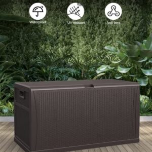 DEXSO Deck Box 120 Gallons Outdoor Storage Box for Patio Cushions Pillows Sofa Cover Gardening Tools Kids Toy Pool Towel & Chemicals, Open & Close with One Hand, Black