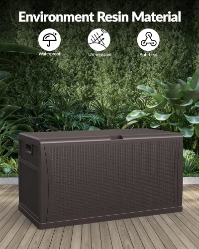 DEXSO Deck Box 120 Gallons Outdoor Storage Box for Patio Cushions Pillows Sofa Cover Gardening Tools Kids Toy Pool Towel & Chemicals, Open & Close with One Hand, Black