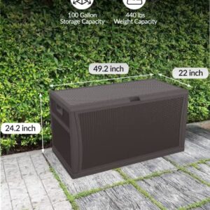 DEXSO Deck Box 120 Gallons Outdoor Storage Box for Patio Cushions Pillows Sofa Cover Gardening Tools Kids Toy Pool Towel & Chemicals, Open & Close with One Hand, Black