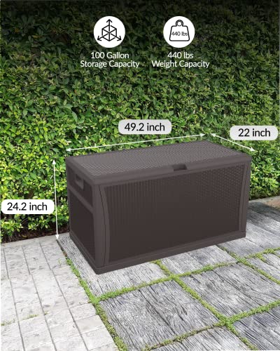 DEXSO Deck Box 120 Gallons Outdoor Storage Box for Patio Cushions Pillows Sofa Cover Gardening Tools Kids Toy Pool Towel & Chemicals, Open & Close with One Hand, Black