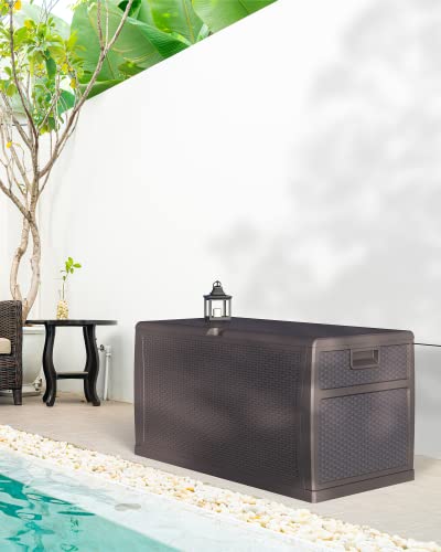 DEXSO Deck Box 120 Gallons Outdoor Storage Box for Patio Cushions Pillows Sofa Cover Gardening Tools Kids Toy Pool Towel & Chemicals, Open & Close with One Hand, Black