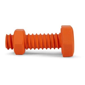 black+decker squeaker dog chew toy durable teeth-cleaning,tough almost indestructible for small, medium & large dogs, interactive & tough non-toxic natural rubber chew toys, 6.5″ rubber bolt, orange