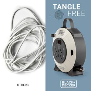 BLACK+DECKER 25 Ft. Retractable Extension Cord Reel With 4 Outlets, 2 USB Ports, Multi-Plug Extension, On/Off Switch & Heavy-Duty 16AWG SJT Cable