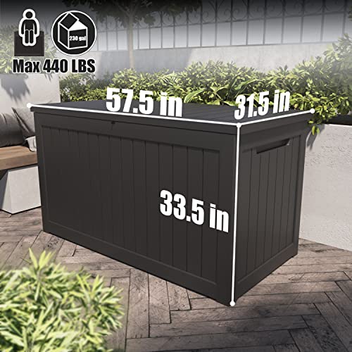Greesum 230 Gallon Resin Deck Box Large Outdoor Storage for Patio Furniture, Garden Tools, Pool Supplies, Weatherproof and UV Resistant, Lockable, Dark Black