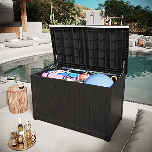 Greesum 230 Gallon Resin Deck Box Large Outdoor Storage for Patio Furniture, Garden Tools, Pool Supplies, Weatherproof and UV Resistant, Lockable, Dark Black