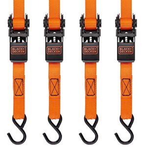 black+decker bd1005 black/orange 1″ x 10′ ratchet tie down straps – light-duty (900 lb break strength), 4 pack