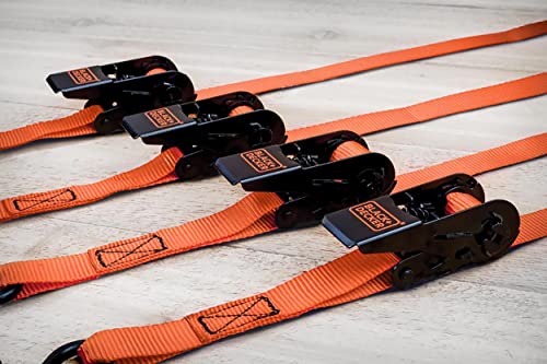 BLACK+DECKER BD1005 Black/Orange 1" x 10' Ratchet Tie Down Straps - Light-Duty (900 lb Break Strength), 4 Pack