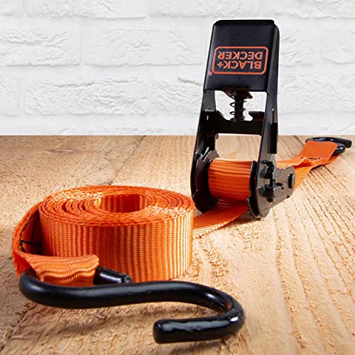 BLACK+DECKER BD1005 Black/Orange 1" x 10' Ratchet Tie Down Straps - Light-Duty (900 lb Break Strength), 4 Pack