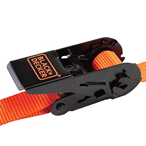 BLACK+DECKER BD1005 Black/Orange 1" x 10' Ratchet Tie Down Straps - Light-Duty (900 lb Break Strength), 4 Pack