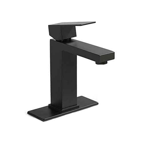 SKOWLL Bathroom Sink Faucet Single Handle One Hole Vanity Faucet Deck Mount Bath Faucet with Deck Plate, Matte Black